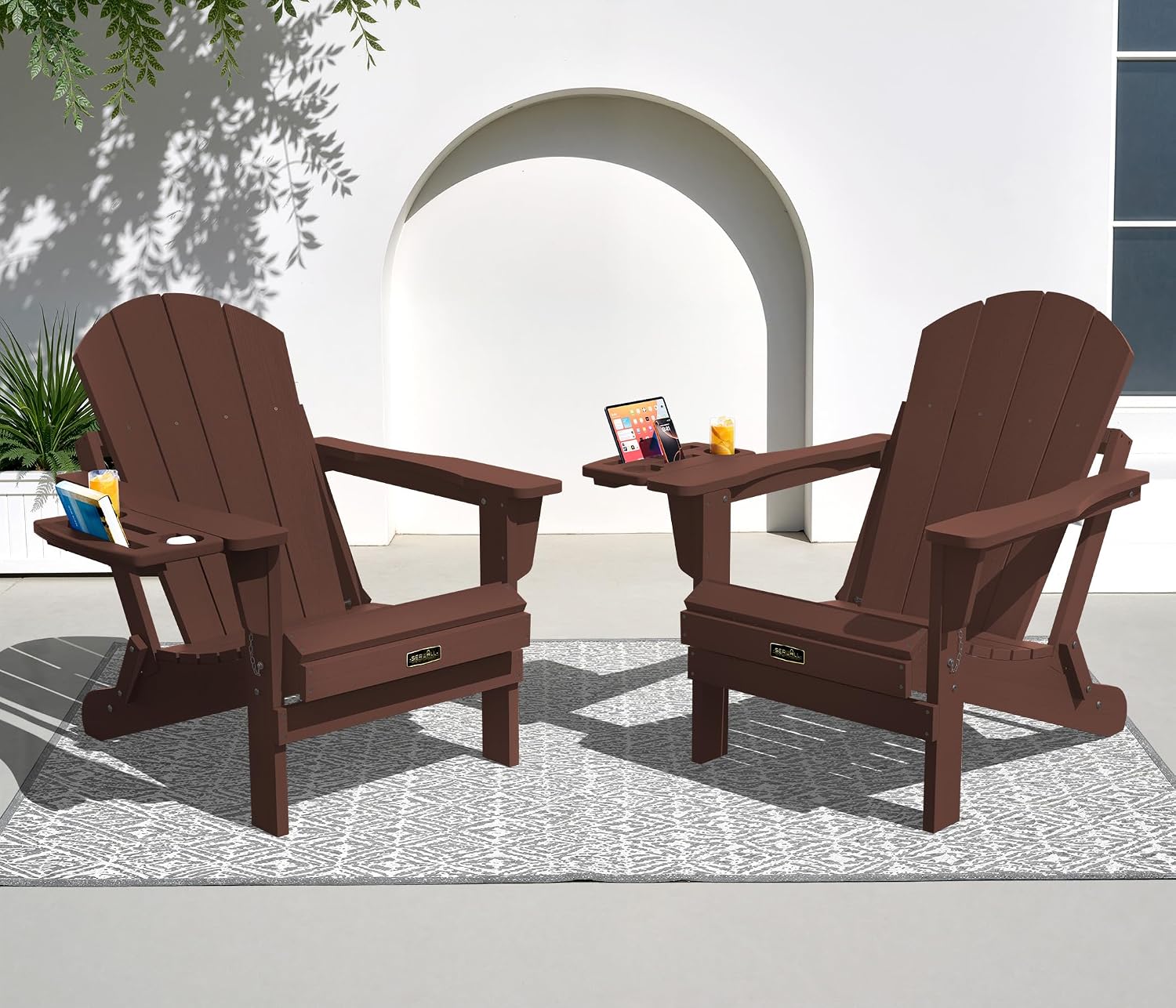 Outdoor Furniture And Fire Pit - Folding Adirondack Chair Set 2, 4-in-1