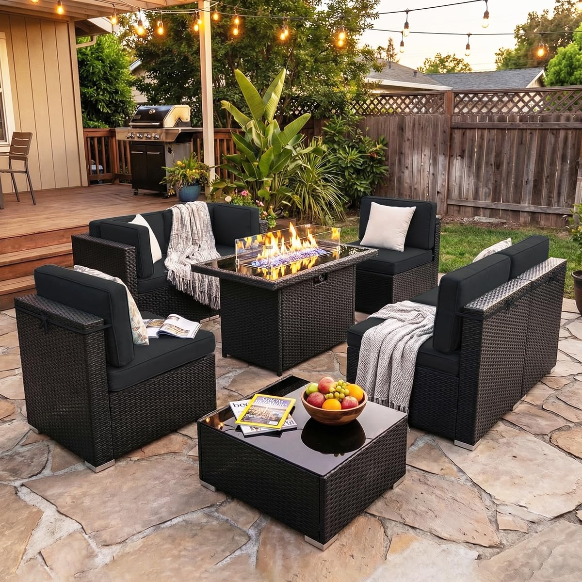 Outdoor Furniture And Fire Pit - 8 Pieces Patio Furniture Set with