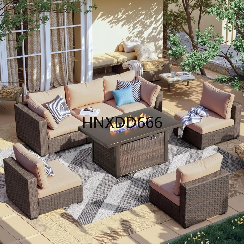 Outdoor Furniture With Fire Pit Table - 7 Piece Patio Furniture Set with
