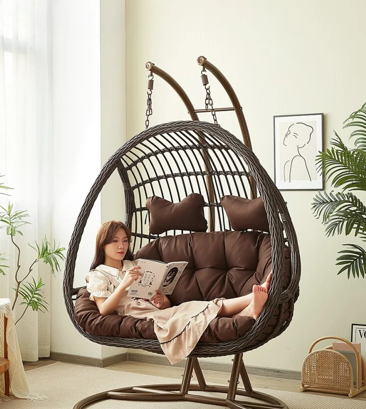 Outdoor Furniture Iron - Hanging Basket Rattan Chair Swing Indoor