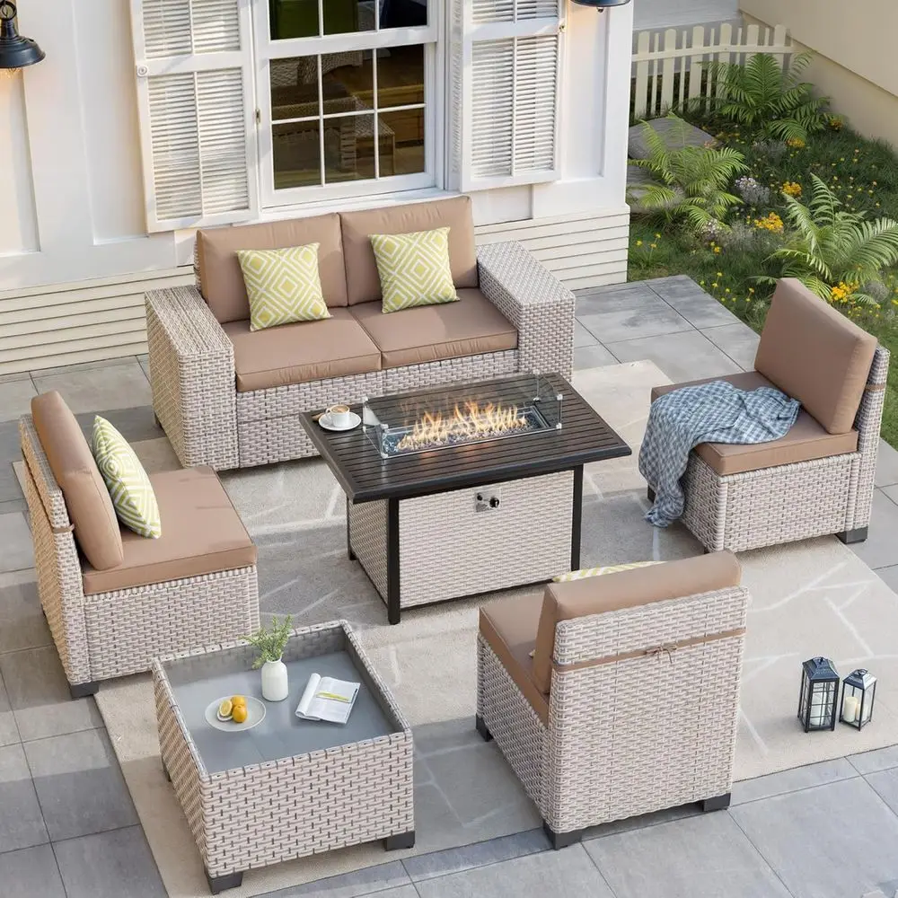 Outdoor Furniture And Fire Pit - 7-Piece Outdoor Patio Furniture Set with