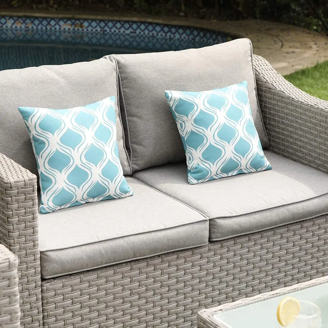 Outdoor Furniture With Fire Pit Table - -Outdoor Furniture 5-Piece Wicker Sectional Sofa