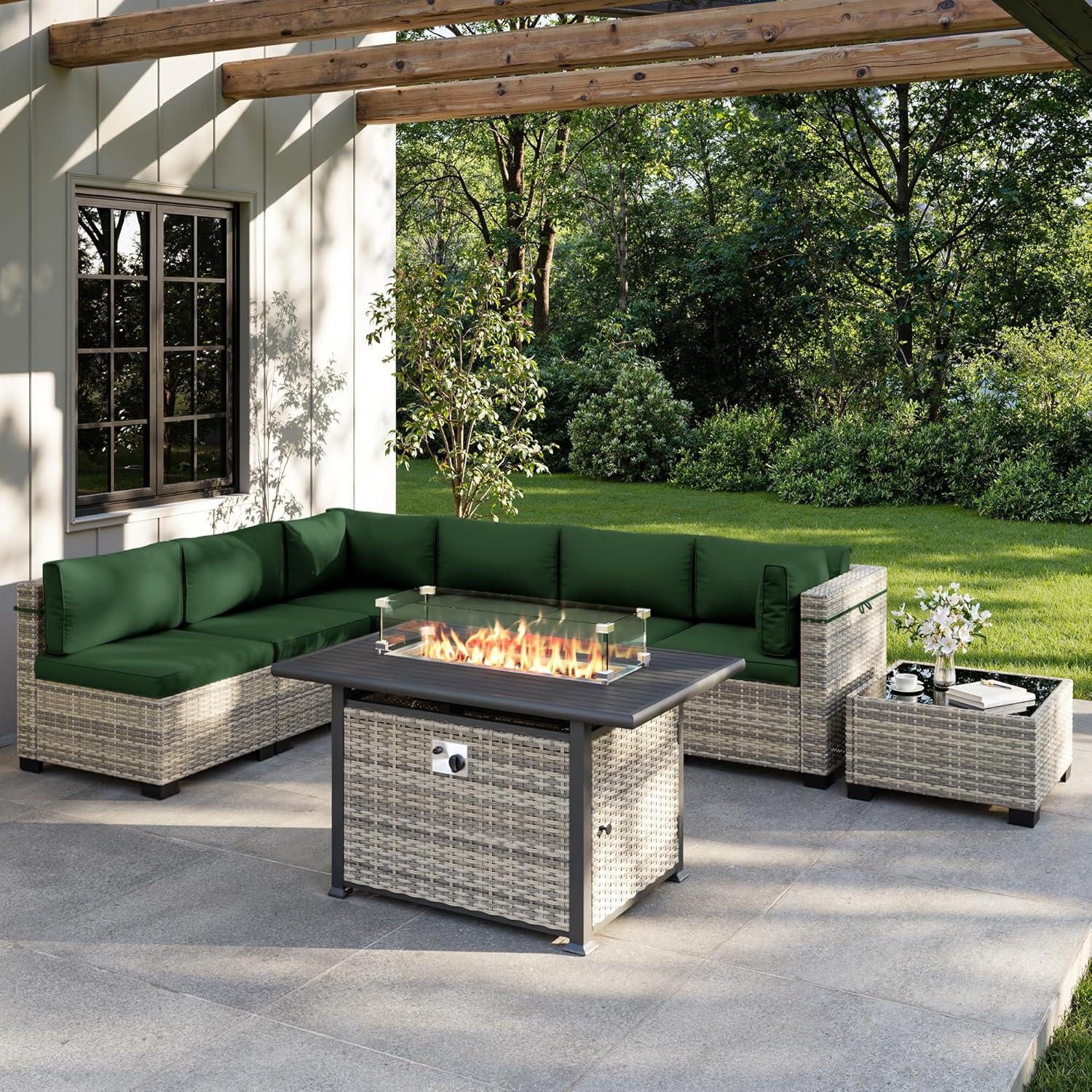 Outdoor Furniture And Fire Pit - 8-Piece Outdoor Patio Furniture Set with