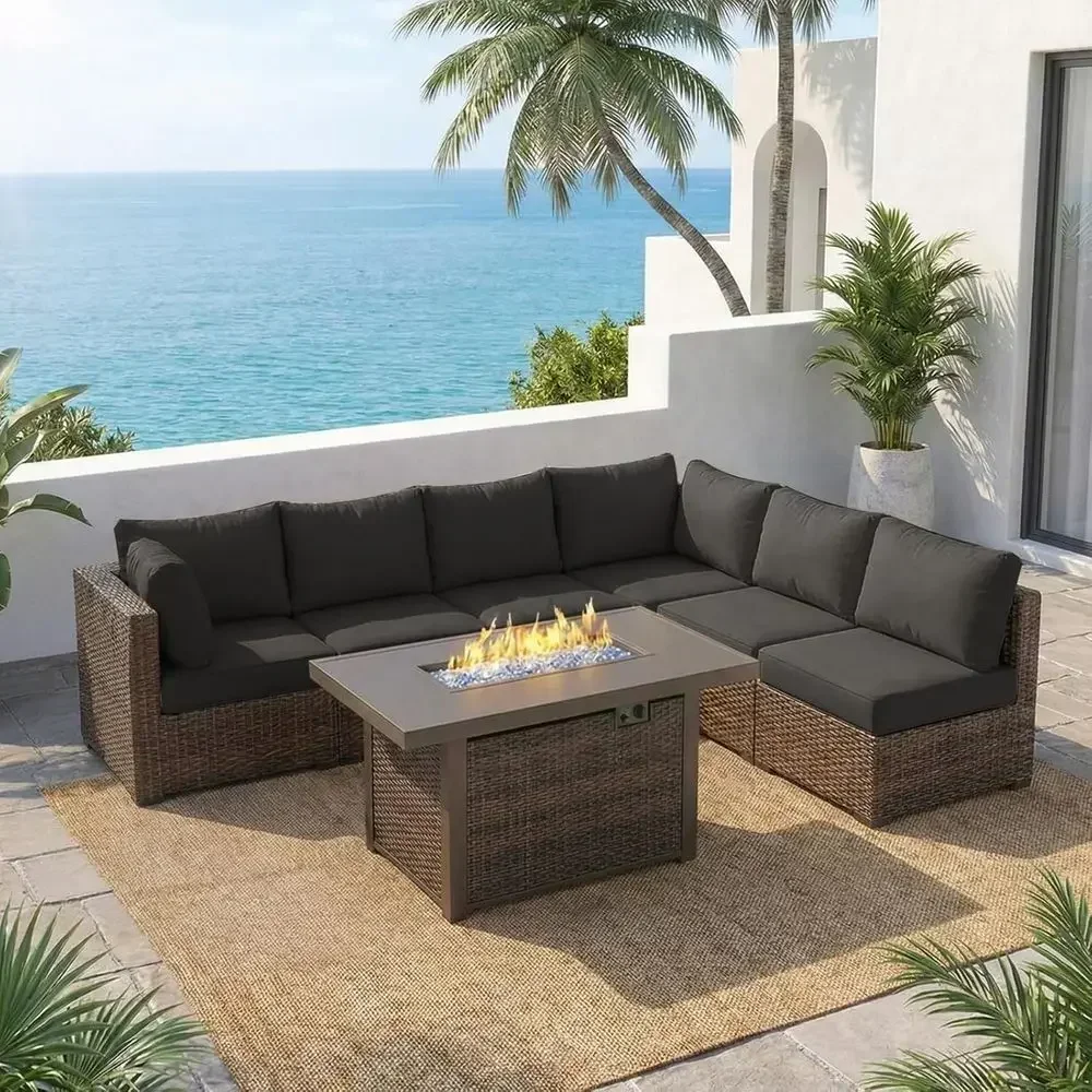 Outdoor Furniture And Fire Pit - 7-Piece Outdoor Patio Furniture Set with