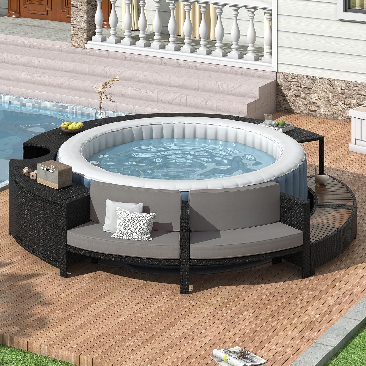 Rattan Patio Sofa Set with Sto - Outdoor Furniture With Storage For Cushions ulasan dan harga