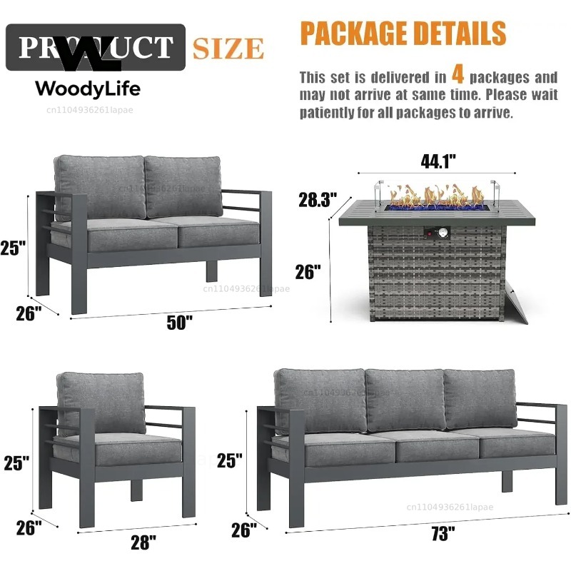 L5 Pieces Modern Aluminum Pati - Outdoor Furniture With Fire Pit Table ulasan dan harga