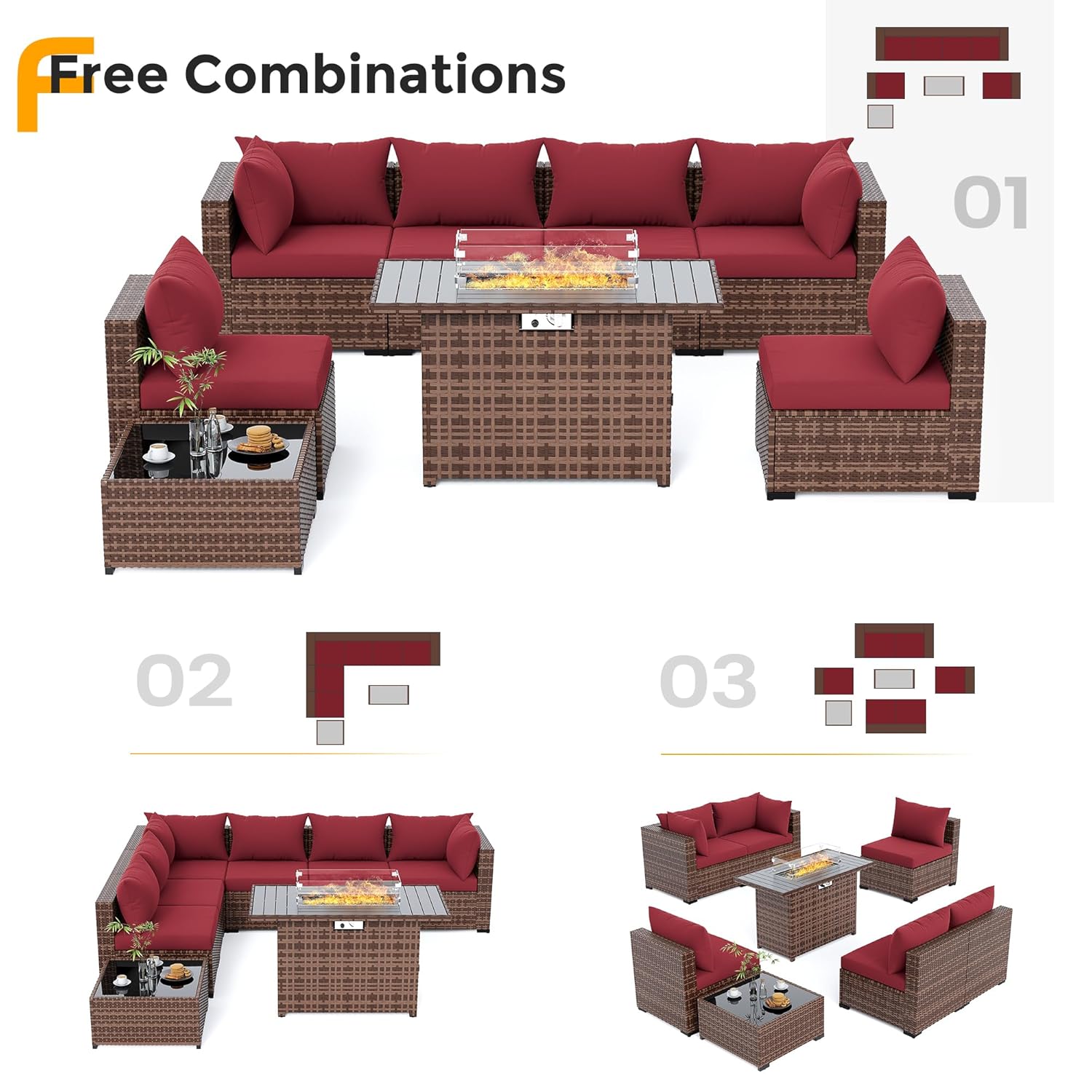 8pc All-Weather Wicker Section - Outdoor Furniture And Fire Pit ulasan dan harga