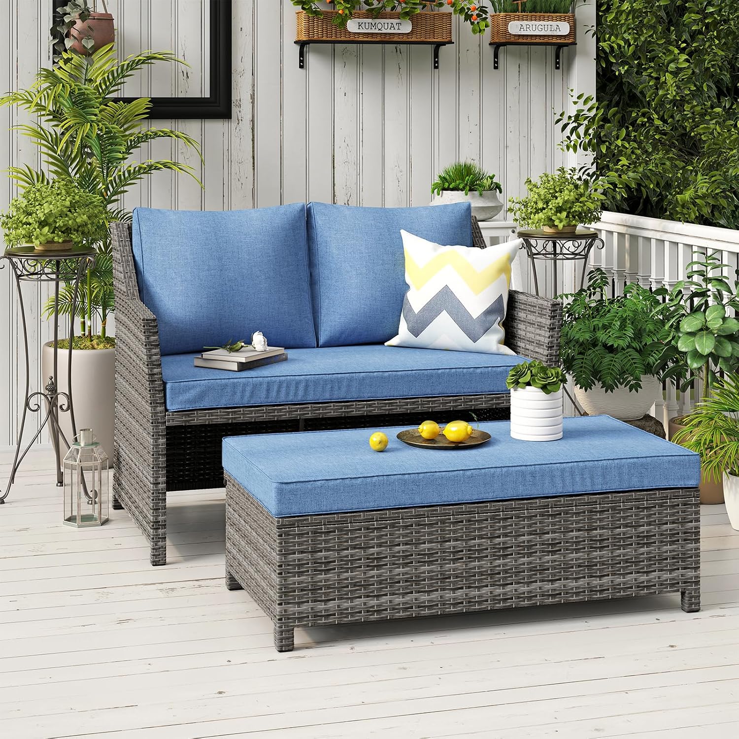 Wicker Patio Loveseat w/Storag - Outdoor Furniture With Storage For Cushions ulasan dan harga