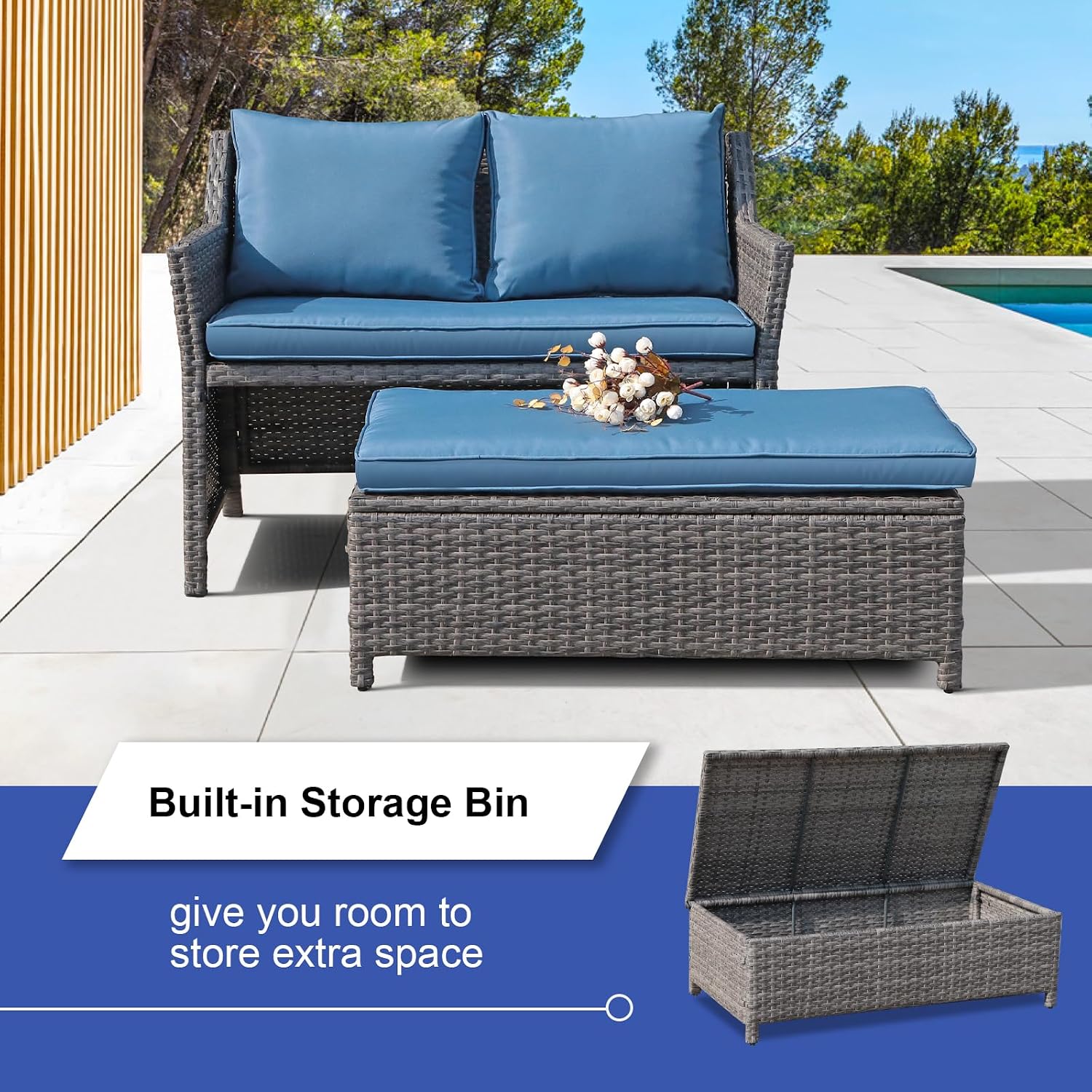 Wicker Patio Loveseat w/Storag - Outdoor Furniture With Storage For Cushions ulasan dan harga