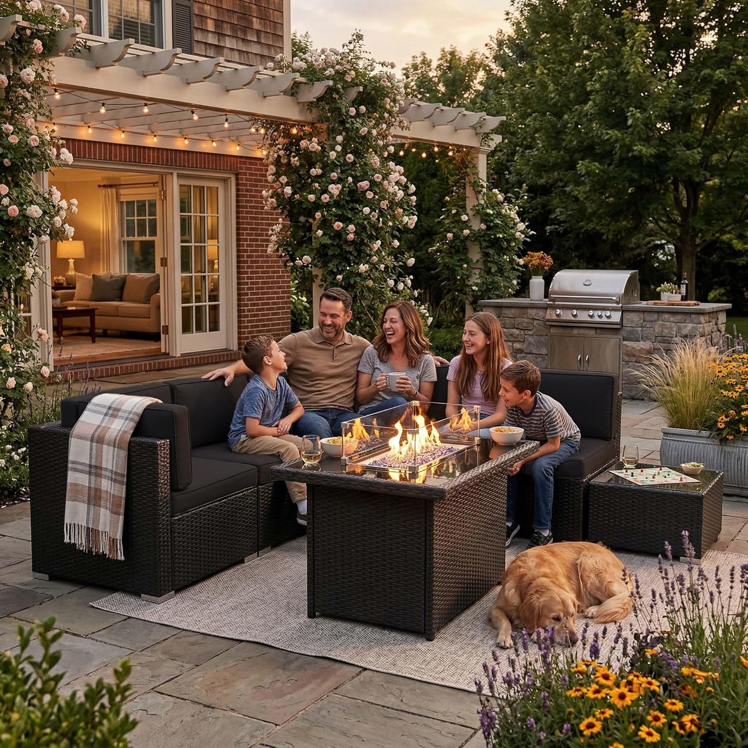 8 Pieces Patio Furniture Set w - Outdoor Furniture And Fire Pit ulasan dan harga