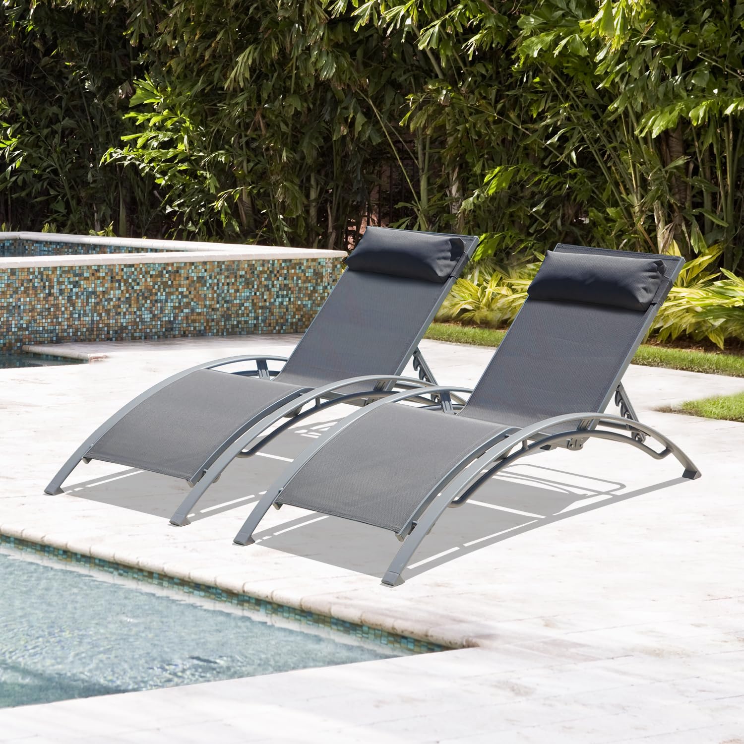 Set of 2 Adjustable Aluminum O - Deck Chair Lounger ulasan dan harga