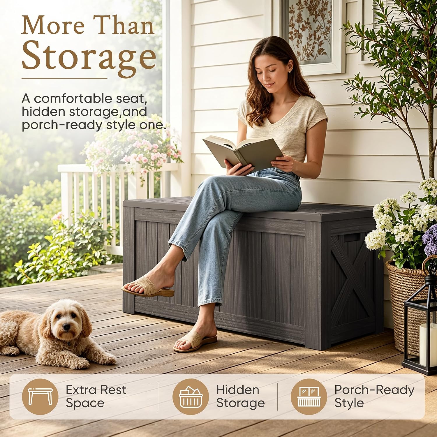 120 Gallon Large Deck Box Outd - Outdoor Furniture With Storage For Cushions ulasan dan harga