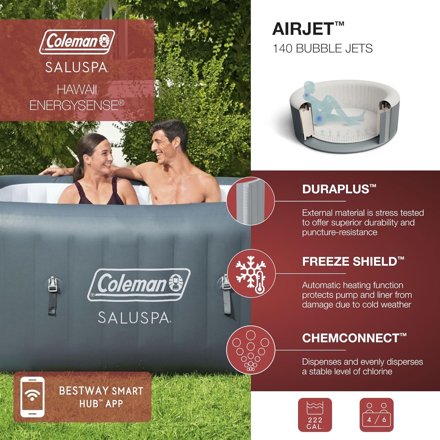 Hawaii AirJet Large Square 4 t - Inflatable Hot Tub ulasan dan harga