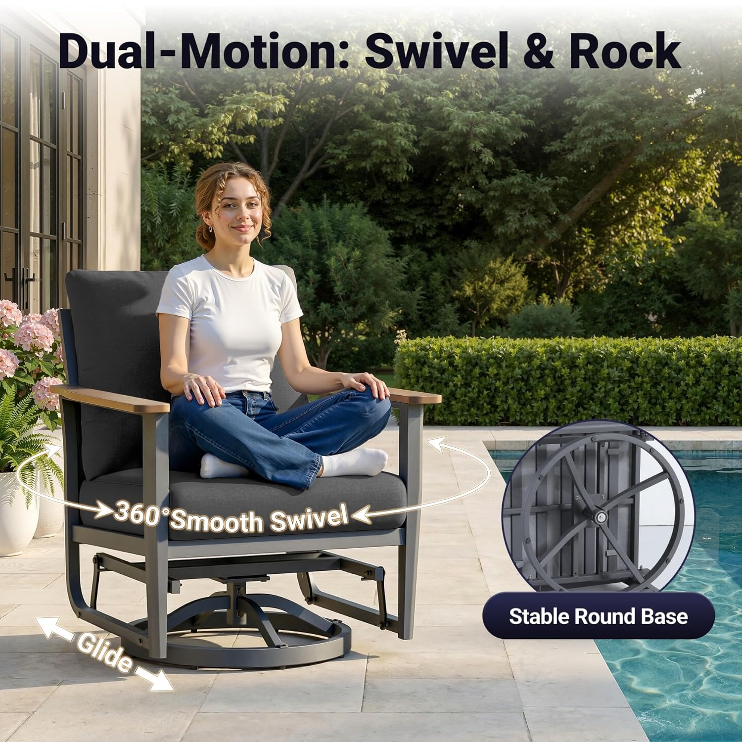 5pc Aluminum Patio Set Swivel  - Outdoor Furniture And Fire Pit ulasan dan harga