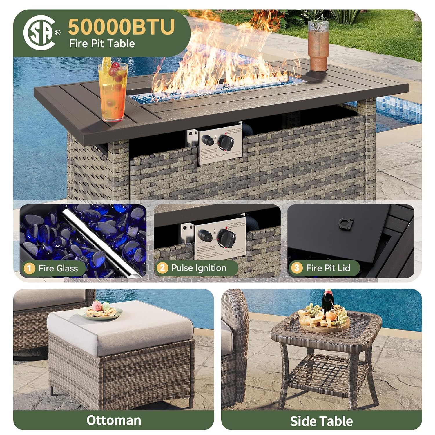 7-Piece Wicker Patio Set with  - Outdoor Furniture And Fire Pit ulasan dan harga