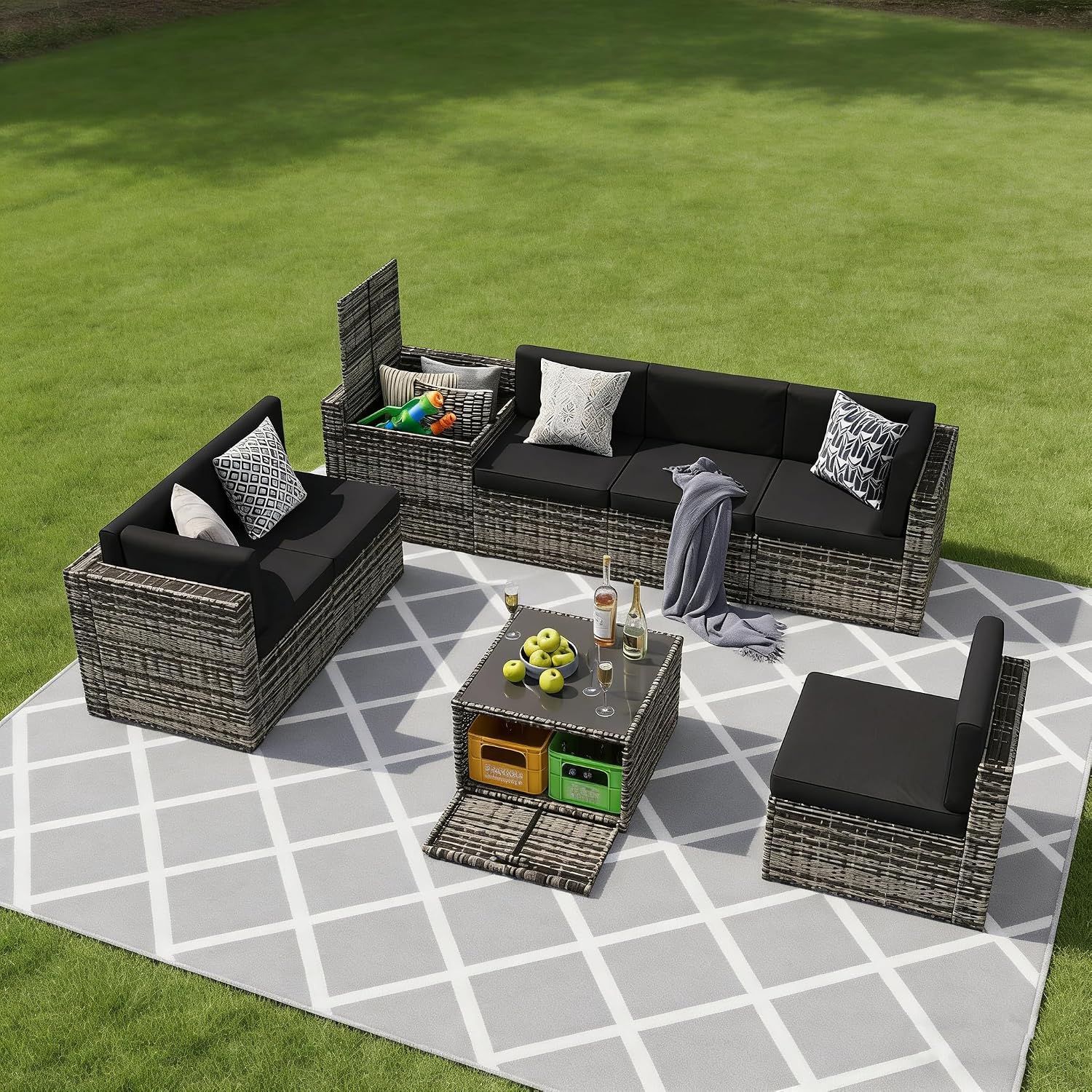 8-Piece Wicker Patio Sectional - Outdoor Furniture With Storage For Cushions ulasan dan harga
