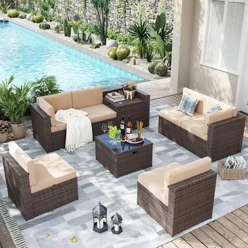 8-Piece Wicker Outdoor Furnitu - Outdoor Furniture With Storage For Cushions ulasan dan harga
