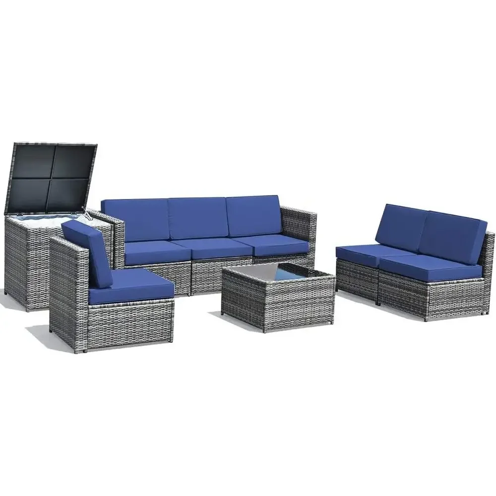8-Piece Outdoor PE Rattan Pati - Outdoor Furniture With Storage For Cushions ulasan dan harga