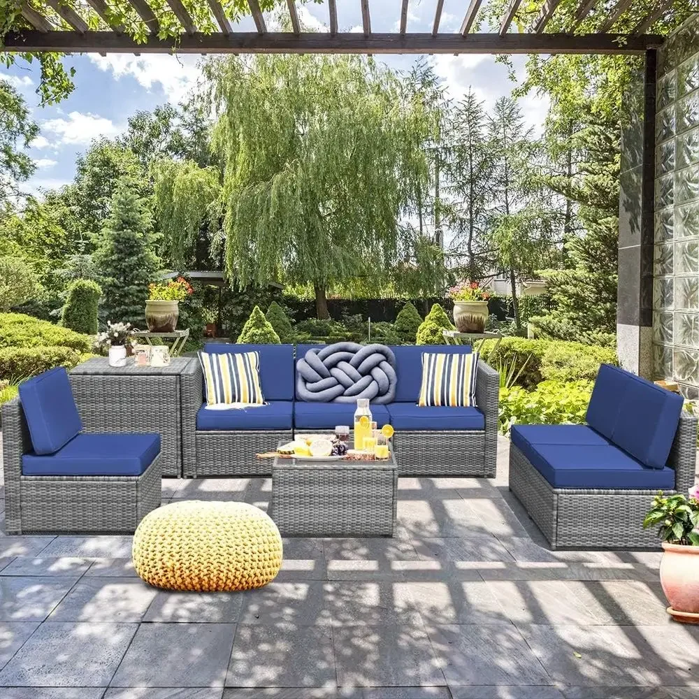 8-Piece Outdoor PE Rattan Pati - Outdoor Furniture With Storage For Cushions ulasan dan harga