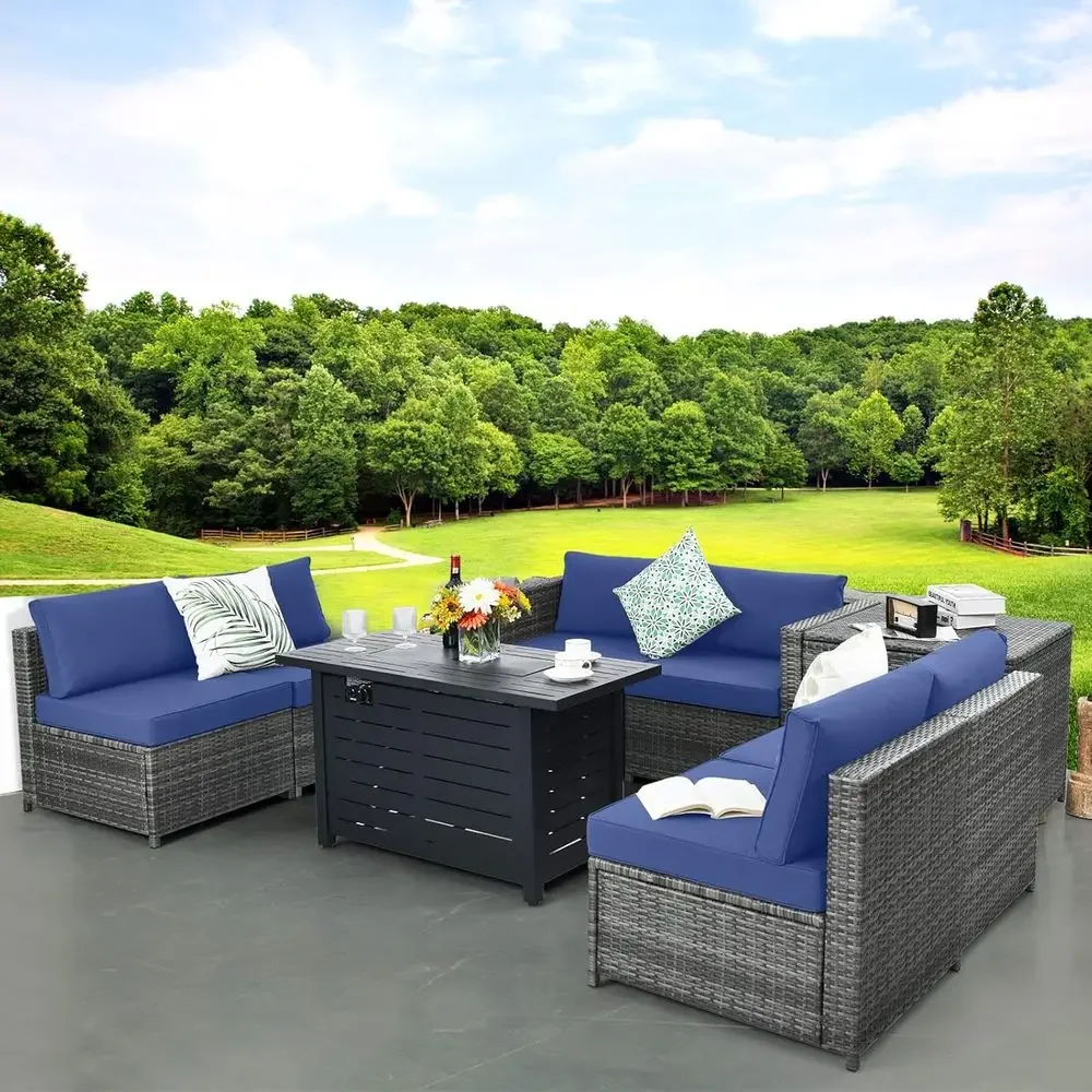 8-Piece Outdoor PE Rattan Pati - Outdoor Furniture With Storage For Cushions ulasan dan harga