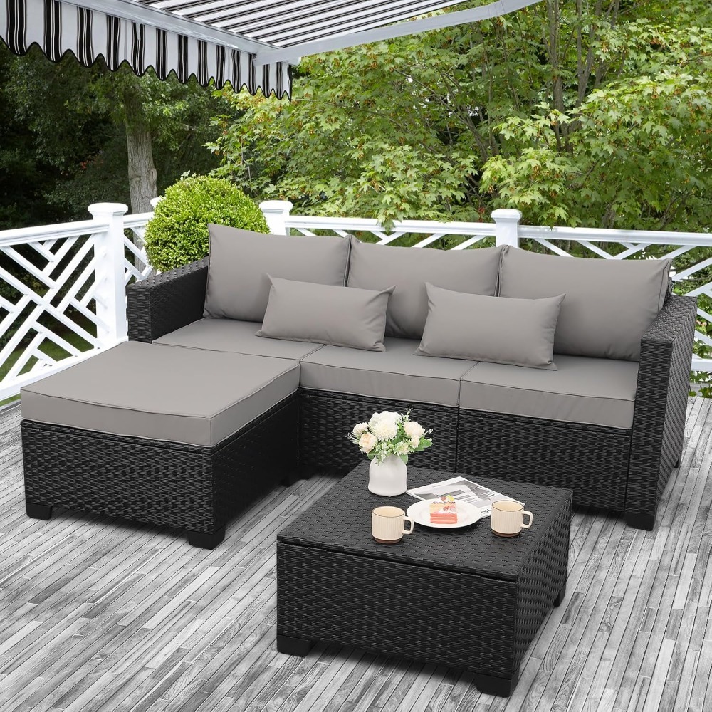 3-Piece Outdoor Wicker Section - Outdoor Furniture With Storage For Cushions ulasan dan harga
