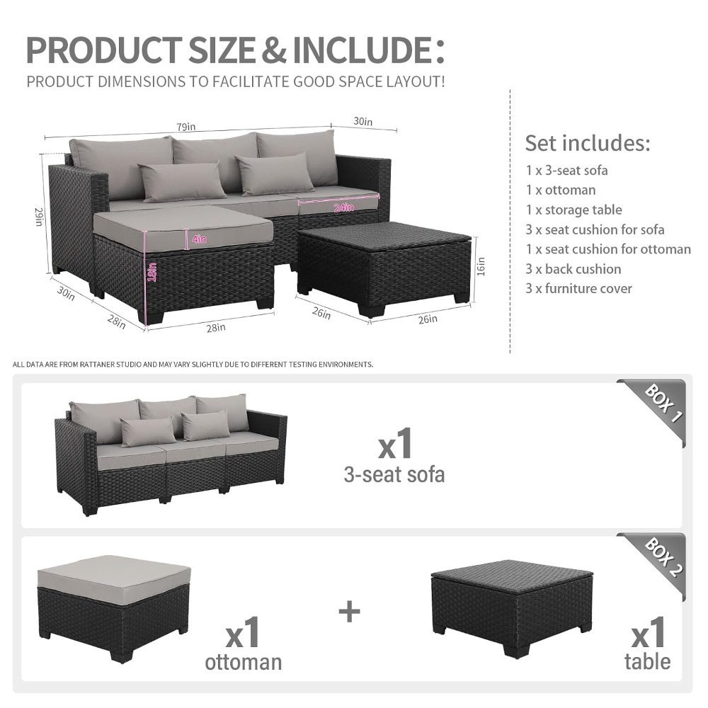3-Piece Outdoor Wicker Section - Outdoor Furniture With Storage For Cushions ulasan dan harga