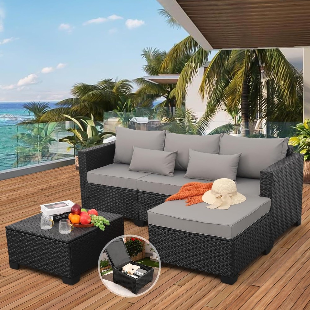 3-Piece Outdoor Wicker Section - Outdoor Furniture With Storage For Cushions ulasan dan harga