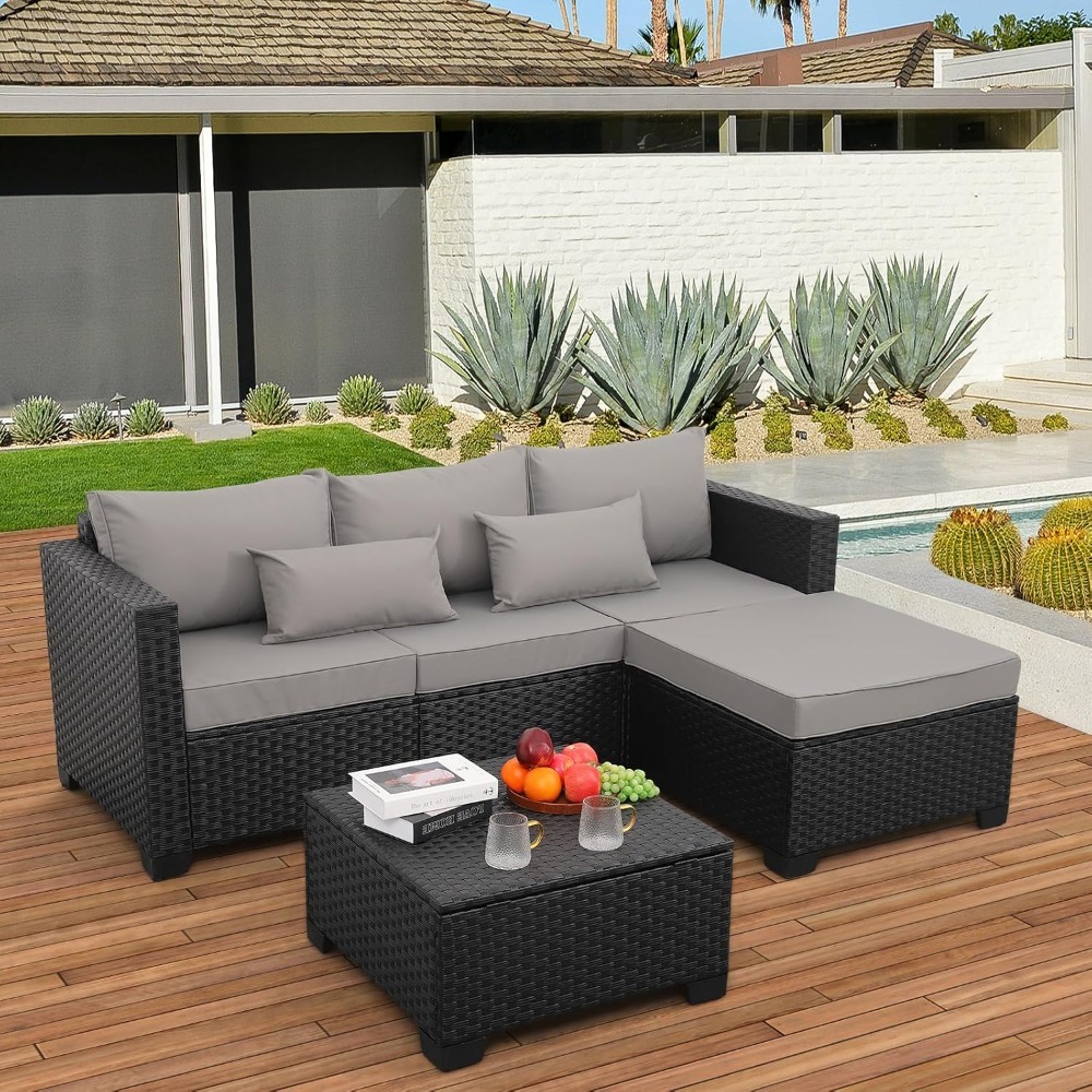 3-Piece Outdoor Wicker Section - Outdoor Furniture With Storage For Cushions ulasan dan harga
